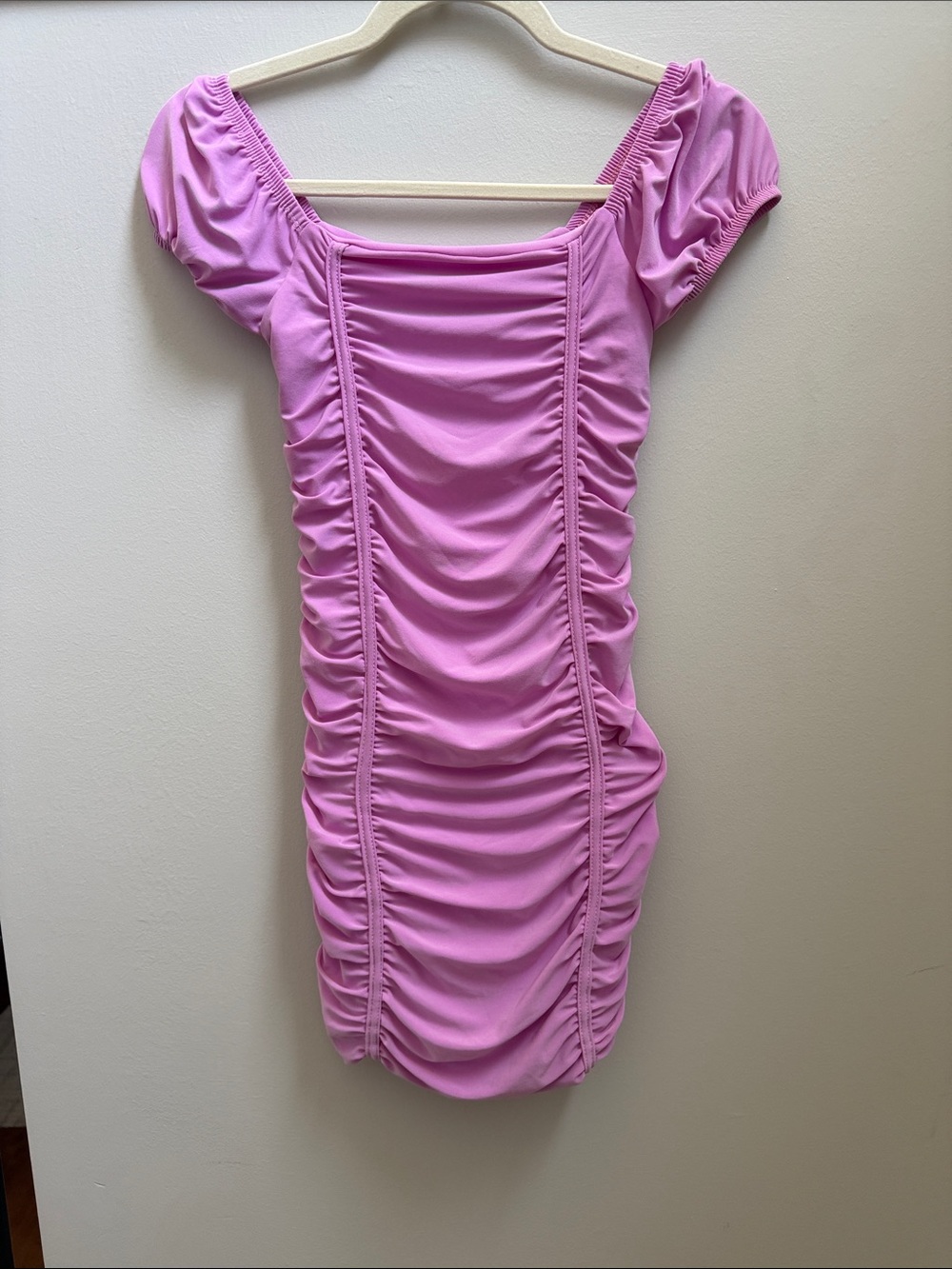 Girls' Ruched Square Neck Pink Mini Dress Sz L